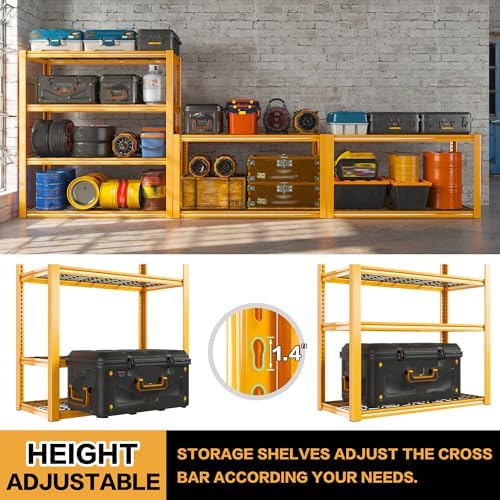REIBII 40" W Yellow Garage Shelving with Double-Layer Frames for Homeowners