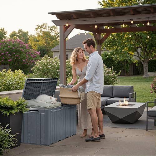 Flamaker Resin Deck Box 100 Gallon Large Outdoor Storage Box Waterproof