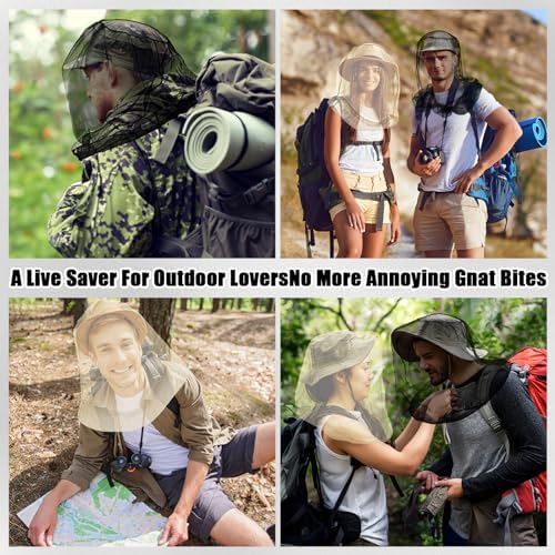 HESTYA 4 Pack Mosquito Head Net Mesh Face Cover Outdoor, Black, Beige