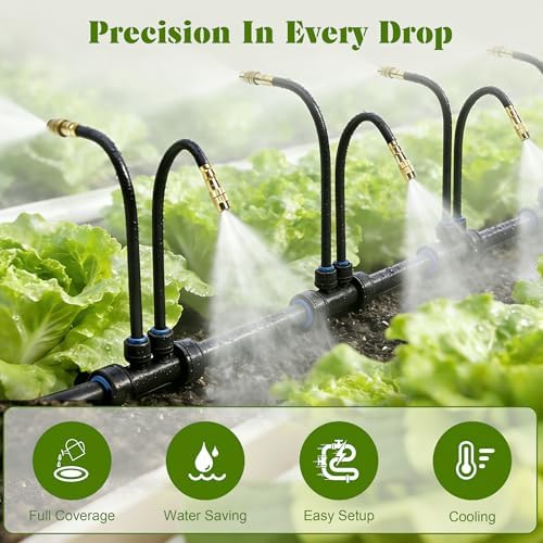 Drip Irrigation System for Garden, Automatic Watering System with Adjustable 360° Copper Spray Nozzles, DIY Drip Irrigation Kit for Yard, Lawn, Greenhouse, Raised Beds & Potted Plants (66FT)