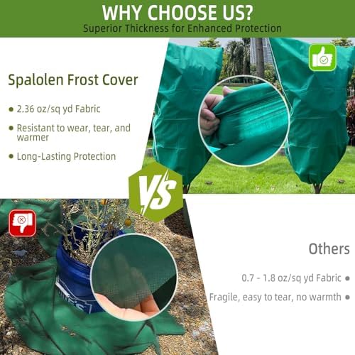 2 Pack Plant Covers Freeze Protection, 40"W x 45"H Winter Frost Blanket 2.36 oz/yd² Fabric Frost Cloth Tree Covers Shrub Jacket Bag with Zipper & Drawstring for Plants Fruit Tree Shrub Potted - Green