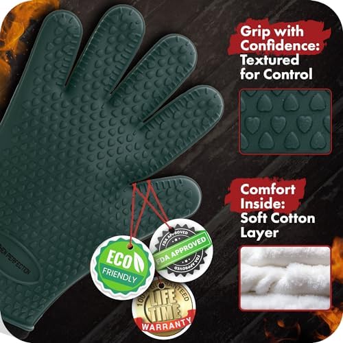 KITCHEN PERFECTION Silicone Smoker BBQ Gloves - Heat Resistant Oven Mitts
