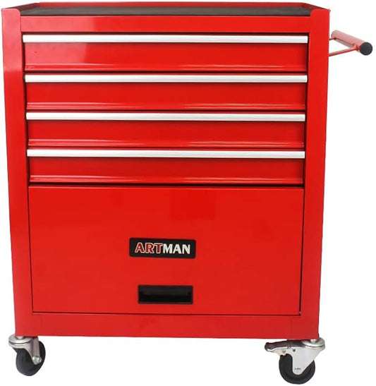 4 Drawers Rolling Tool Cart on Wheels, Trolley Organizer Tool Case Tool Chest, Multifunctional Tool Storage Tool Box for Workshop, Garage, Warehouse, Repair Shop (4 Drawers-29.3" H-Red)