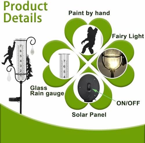 Rain Gauge Outdoor with Decorative Metal Black Sasquatch Solar Light Stake