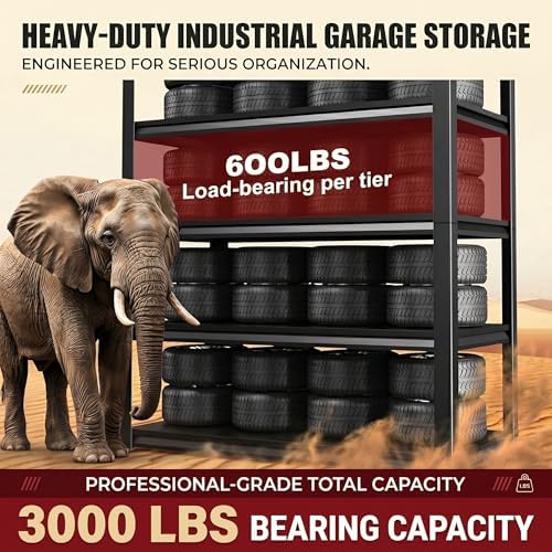 Garage Shelving, 3000 LBS Heavy Duty Metal Storage Shelves with Anti-Fall Rails, 5-Tier Adjustable Storage Rack for Garage, Warehouse, Basement, 35.4" W x 15.7" D x 72" H