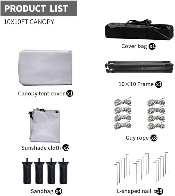 10x10 Pop Up Canopy Tent with 2 Sidewalls, Easy Up Canopy Outdoor Party Sun Shade Tent Portable Gazebo for Beach Camping Events with Carry Bag and 4 Sand Bags