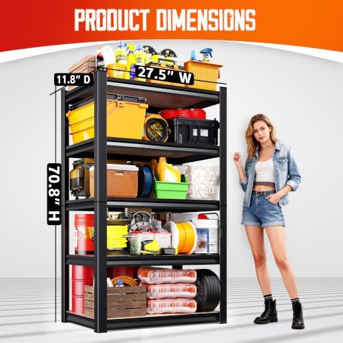 9-Pack Heavy Duty Metal Shelving Units, 71" H x 28" W x 12" D, 5-Tier Adjustable Steel Storage Racks for Garage, Warehouse, Industrial, and Home Organization, 1900 lbs Capacity
