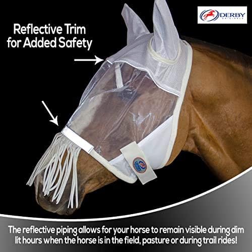 Derby Originals Reflective Safety Horse Fly Mask with Ears and Nose Fringes, Breathable Mesh, Comfortable Fit, One Year Warranty