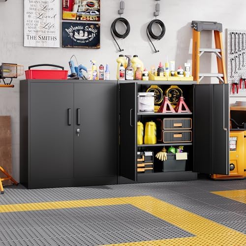 Letaya Metal Storage Cabinets with Lock, Small Locker Steel Cabinets, Adjustable Shelves 2 Doors for Home,Office, Warehouse,Garage(Black-36)