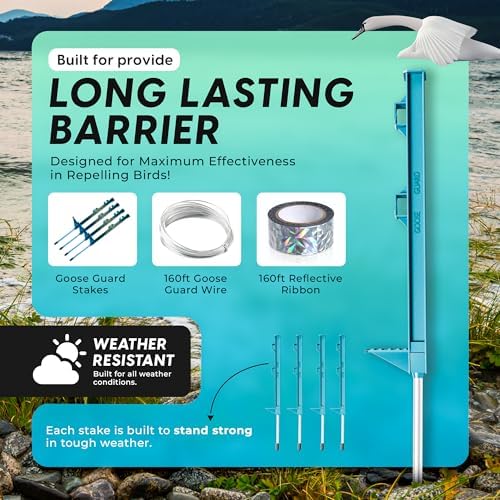 Easy-to-Install Fence System to Keep Geese and Birds Off Lakefront, River, or Pond - Durable Geese and Bird Deterrent for Property Protection