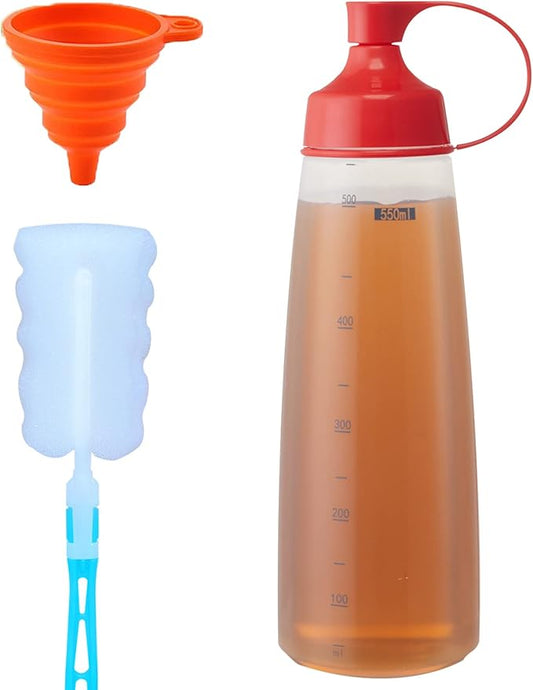 Condiment Squeeze Bottles for Sauces Pancake Batter Plastic - Wide Mouth Kitchen Ketchup Mustard Squirt Bottle Empty Dispenser for Icing Oil Salad Food Liquid for Griddle BBQ(1 PCS, 18 oz.)
