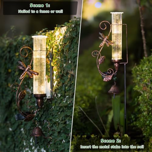 Solar Rain Gauge Outdoor, 7" Tube Dragonfly Rain Gauges