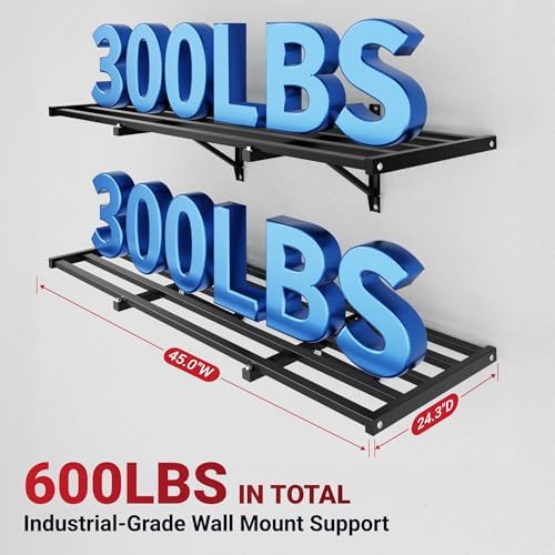 FLEXIMOUNTS Fold-Down 2-Pack 2x4ft Garage Wall Shelving, 600lbs Load, Black