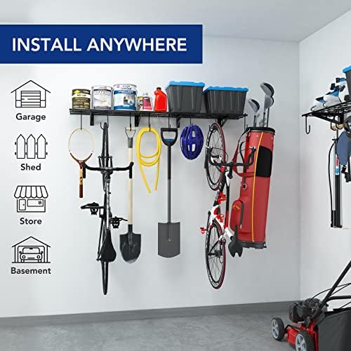 FLEXIMOUNTS 2-Pack 1x3 ft Garage Wall Shelving, Include 8 Bike Hooks, Black