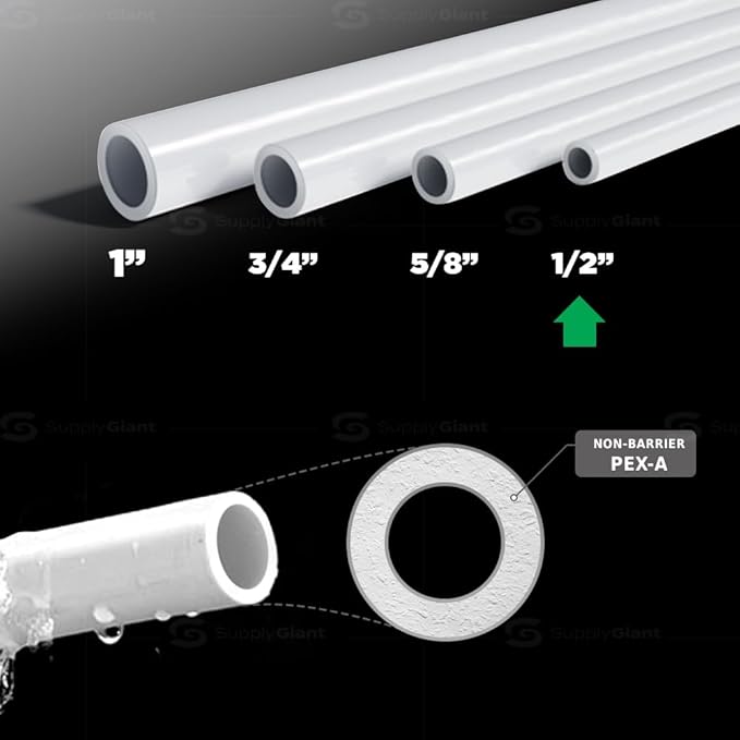 Pex-A Tubing 1/2 Inch x 500 Ft, Non-Barrier Pex Pipe for Potable Water, Flexible Water Tubing, White