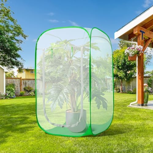 48" x 28" x 28" Pop Up Garden Mesh Plant Cover, Plant Protectors Mesh Plant Enclosure, Garden Net Cage Pest Protection Guard Tent with Storage Bag for Protect Plant Vegetable Fruit from Birds Insects