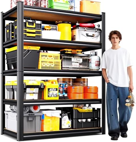 71"H-35"W-15.7"D Garage Shelving-2050LBS 5 Tier Storage Shelves,Adjustable Heavy Duty Metal Shelving Unit and Storage Large Rack,Utility Steel Shelf For Shop Warehouse Industrial Pantry Basement Black