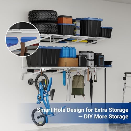 FLEXIMOUNTS 4-Pack 2x4ft Wall Shelf Garage Storage Rack Wall Mounted, White