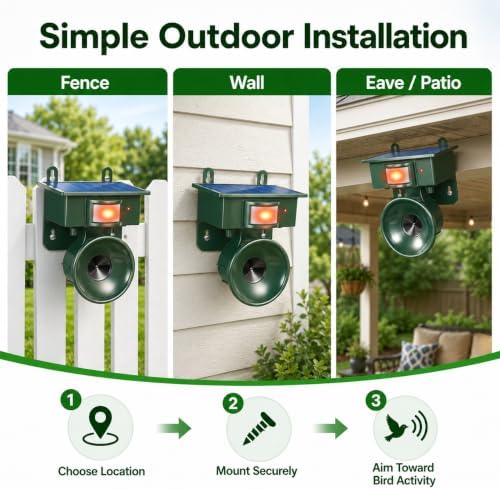 Upgraded Solar Ultrasonic Bird Repeller Outdoor & Geese Deterrent,2 Pack Bird Deterrent with Motion Sensor for Crows Pigeons Starlings Waterproof Bird Scare Device for Garden Patio Roof Pool Boat