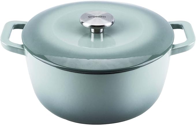 Enamel Cast Iron Dutch Oven with Lid,Dual Handles,Heavy-Duty Cookware for Sourdough Bread Baking,Braising,Stews,Roasting,Oven Safe up to 500° F,7QT,green