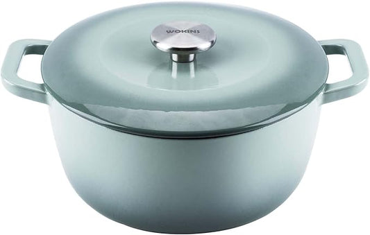 Enamel Cast Iron Dutch Oven with Lid,Dual Handles,Heavy-Duty Cookware for Sourdough Bread Baking,Braising,Stews,Roasting,Oven Safe up to 500° F,5QT,green