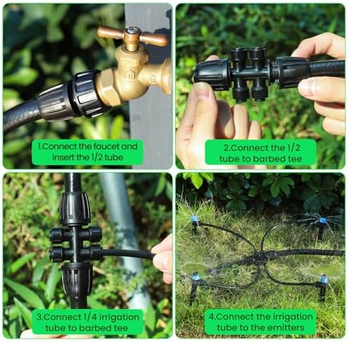 MIXC Drip Irrigation System,Quick Connector Garden Watering System Automatic Sprinkler System Kit for Lawn Raised Bed Greenhouse Plant Watering System (16FT Main Tube+ 79FT 1/4'' Tube)