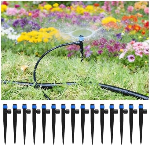 1/4 Inch Adjustable Drip Irrigation Emitters, Push-in 360° Drip Emitters for 1/4" Tubing, Adjustable Flow Watering Drippers for Garden & Greenhouse, 18 Pack