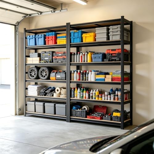 Wood Garage Shelving, Heavy Duty Storage Shelves with Anti-Fall Rails