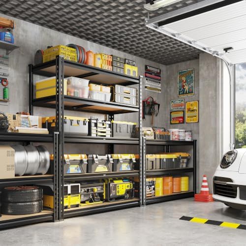 REIBII 2 Pack Garage Shelving for Basement, Heavy Duty Storage Shelves