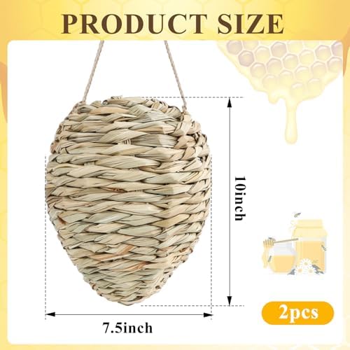 2 Pack Large Wasp Nest Decoy, Woven Reed Fake Wasp Nest for Outdoor Decor