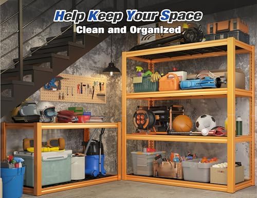 REIBII 40" W Yellow Garage Shelving with Double-Layer Frames for Hobbyists