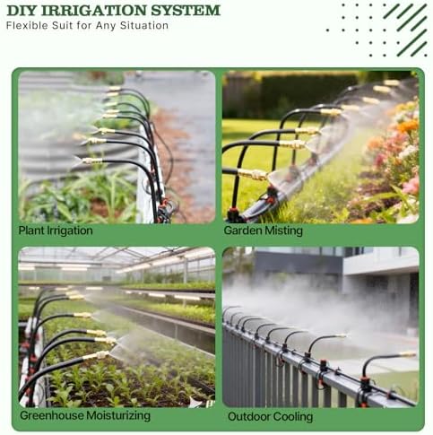 A ANLEOLIFE 50FT Drip Irrigation Kit for Patio, Potted Plants, 360° Bendable Copper Nozzles, Quick-Connect 1/4" Tubing for Container Gardens, Micro Drip with Adjustable Water Flow (Timer Not Included)