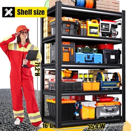 Set of 9 71"H Garage Shelving-2050LBS 5 Tier Storage Shelves,Adjustable Heavy Duty Metal Shelving Unit and Storage Large Rack,Utility Steel Shelf For Shop Warehouse Industrial Pantry 71"x35"x16"
