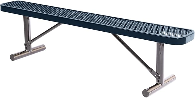 COATEDOUTDOORFURNITURE Heavy-Duty Portable Outdoor Bench Thermoplastic Coated, Expanded Metal, Commercial-Grade Seating, Made in America (Portable Without Back, 6 Ft, Dark Blue)