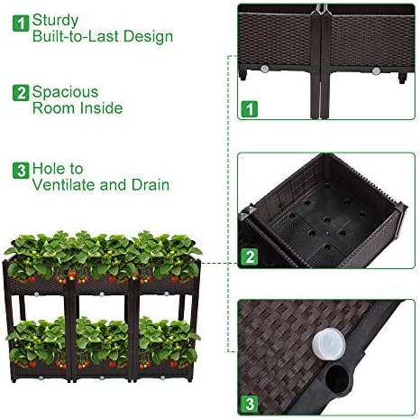 VINGLI Square Raised Garden Bed, Self-Watering Plastic Planter for Indoor Outdoor Vegetables, Fruits, Potato, Flowers, All Weather (6 Pcs)