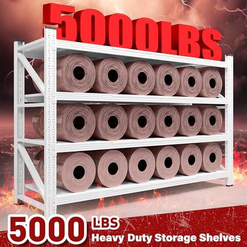 71.3" Wide Heavy Duty Garage Shelving Units,5000LBS Deep Storage Shelves,White Metal Garage Shelves,Steel Shelf,Large Storage Rack,Industrial Shelving for Shop,Warehouse,Basement,71.3"W x 24"D x 70"H