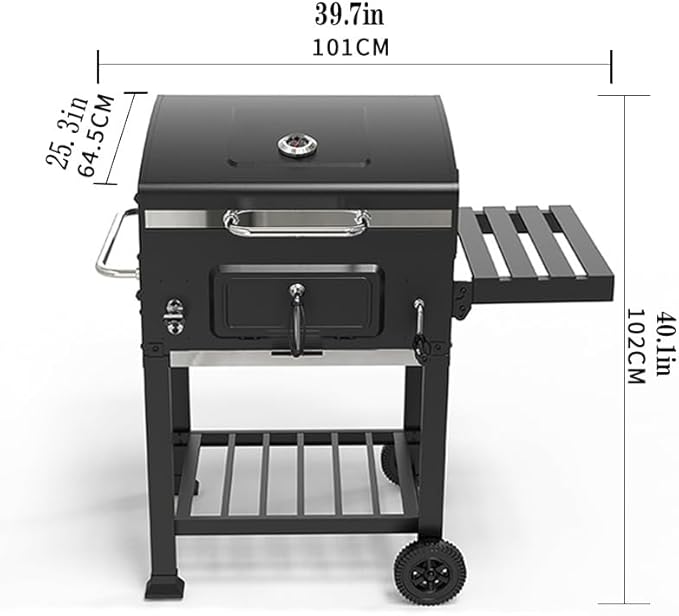 Charcoal BBQ Grills, Outdoor Barbecue Grill with Adjustable Charcoal Tray & Foldable Side Table for Outdoor Patio, Garden and Backyard Grilling