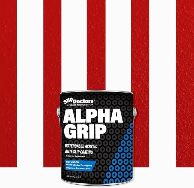 Alpha Grip Non-Slip Paint for Concrete & Asphalt – Non-Skid Coating Ideal for Striping Parking Lots, Playgrounds & Pavements (Red, Quart)