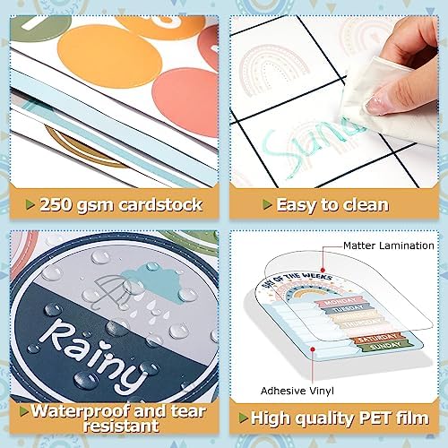 Tenare 82 Pcs Classroom Calendar Boho Weather Bulletin Board Set
