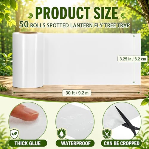 50 Rolls Spotted Lantern Fly Tree Trap, 30 ft Each, Outdoor Ant Trees Wrap