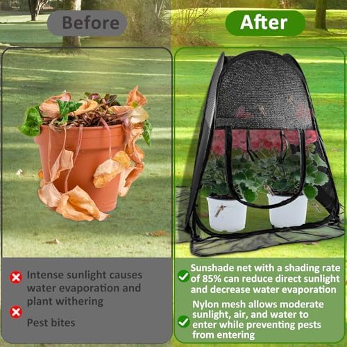 2pack Pop up Plant Shade Tent, Plant Shades for Outdoor Plants Mesh Plant Cover with 8 Stakes Pop up Sunblock Shade with Zipper Door Pest Guard Cover Protect Outdoor Plants from Animals(28x28x32in)