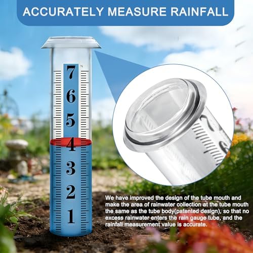 YZDTECH Rain Gauge Replacement Tube Plastic, Accurate Rain Gauge Outdoor, Thickened and Transparent 7" Capacity Tube with Blue Strip for Yard, 1 Rain Meter Tube with 1 Clean Brush and 1 Red Float