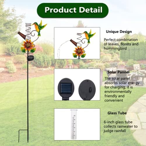 Solar Hummingbird Rain Gauge Outdoor with 6 Inch Glass Tube