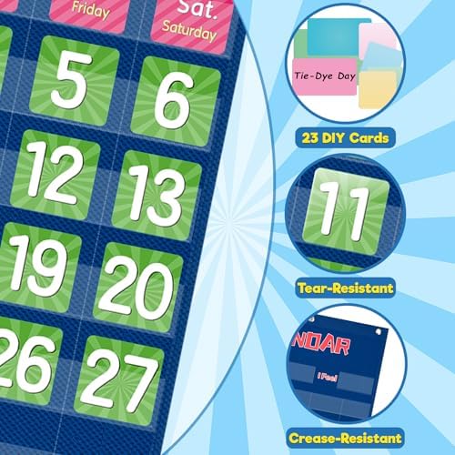Classroom Calendar Pocket Chart for Elementary with 144 Bright Card