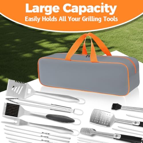 Grill Utensil Storage Bag for Outdoor Grilling, 24 x 8 x 8 in, Gray