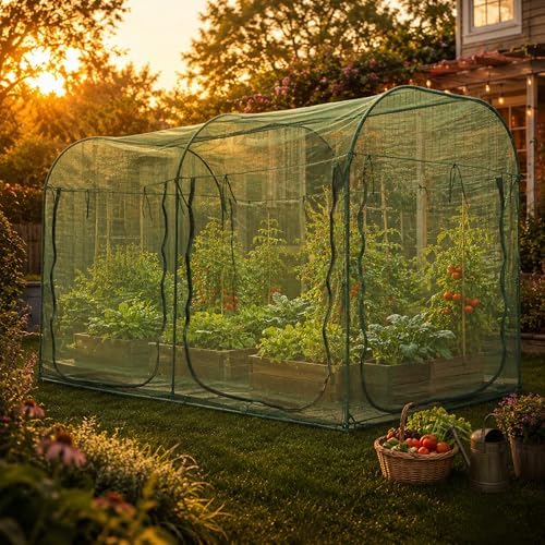 Poray Large Tunnel 10FTx6FT Plant Netting Cover, 6FT Tall Crop Cage Tomato Netting,Pest Guard Cover for Vegetables &Fruits,Durable Gardening Net for Plant and Animal
