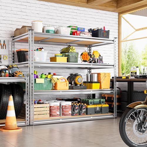 Garage Shelving Load 2600LBS, 4-Tier Storage Shelves, Adjustable Garage Shelves, Shelving Units and Storage, Metal Shelf for Kitchen, Pantry, Warehouse, 48" W x 60 "H x 24.1" D, Galvanized