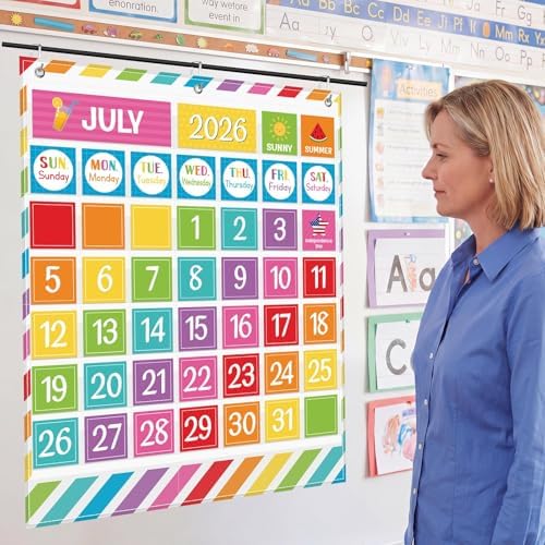 Sinload Classroom Calendar Pocket Chart White, Multicolor