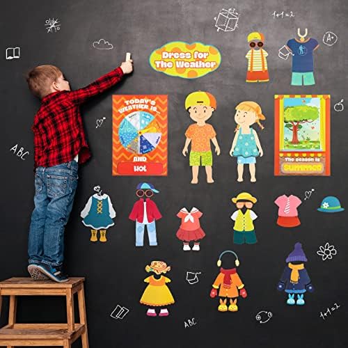 Spakon 103 Pieces Weather Chart Bulletin Board Set for Classroom Dress Weather Chart for Preschool Decoration Seasonal Bulletin Board Cutout Set for 100th Day of School Wall Decor (Nice Style)