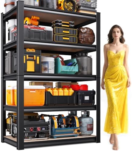 71.2" H Garage Shelving Heavy Duty Storage Shelves, Metal Adjustable Shelving Unit, Utility Garage Organizer Shelf for Basement, Pantry, Kitchen, Warehouse, 31.5" W x 13.8" D x 71.2" H, Black